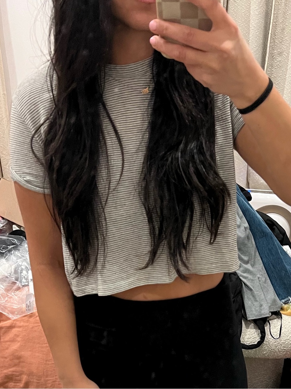 Alternative Apparel Gray Striped Cropped Tee XS